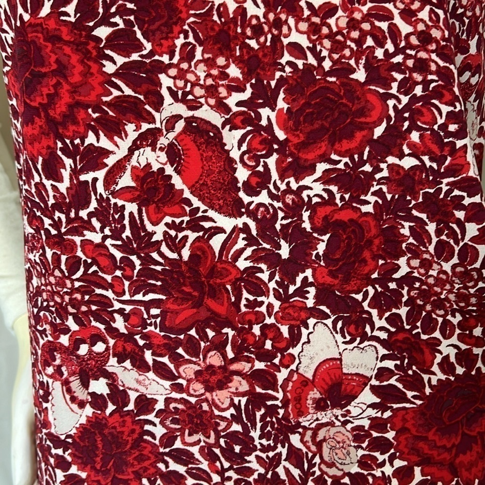 Tory Burch Roanan Kyoto Red Floral Butterfly Silk Wool Two Tone Top - Picture 5 of 8